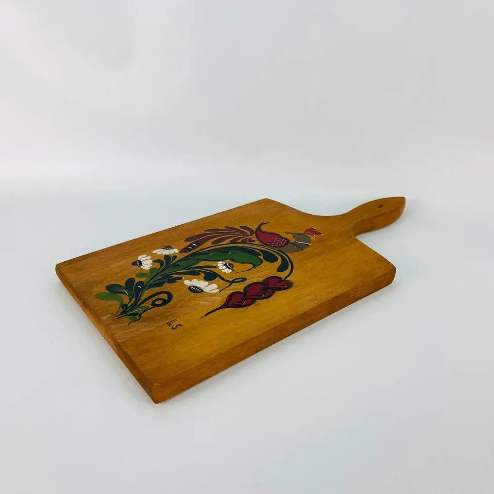 Hand Painted Folk Art Cutting Board Wall Hanging Bird Flowers - Picture 3 of 5